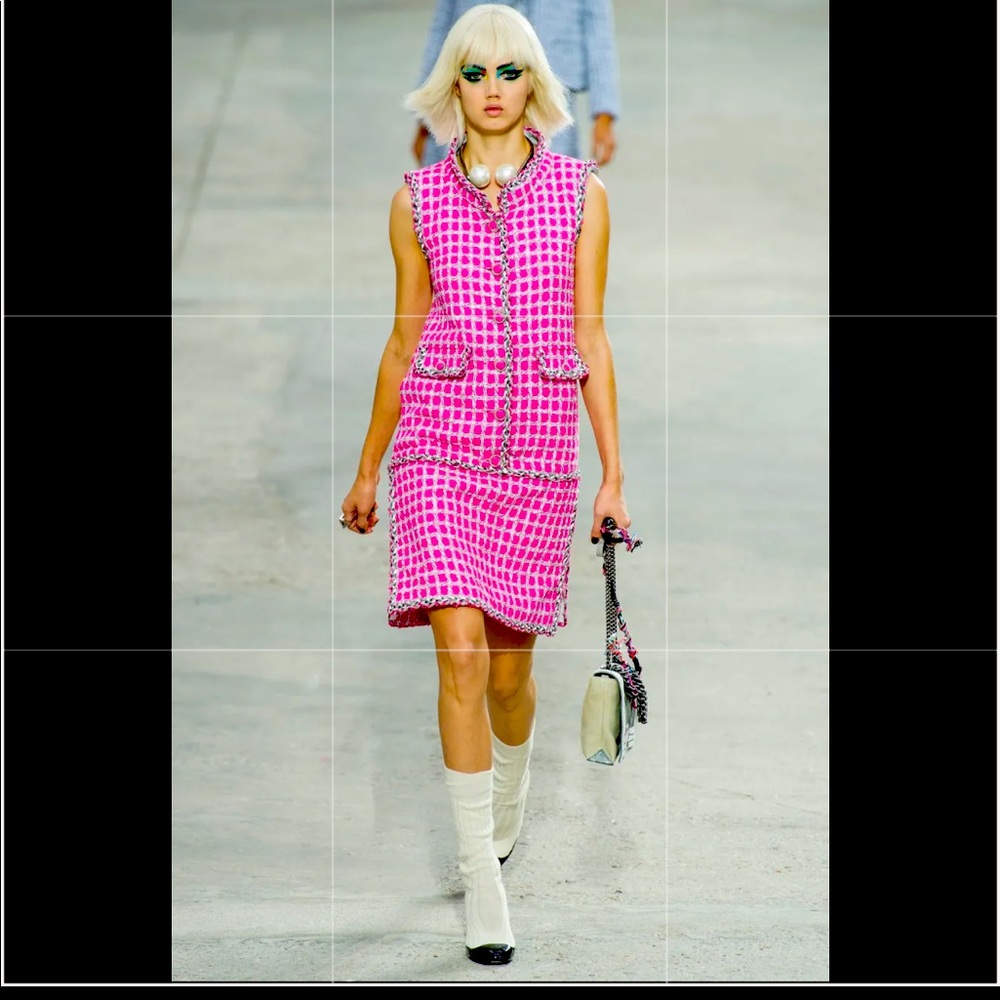 pink tweed chanel dress Chanel Collectible 2016 Runway Tweed Dress, FR 38